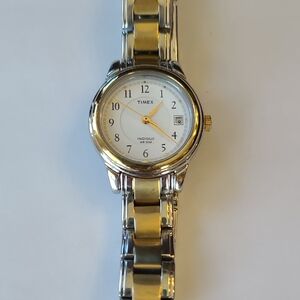 Long Band Timex Two-Tone Silver and Gold Ladies Bracelet Watch